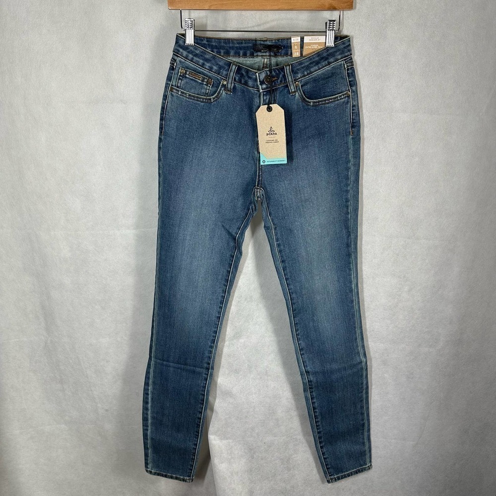 prAna Sienna Organic Jeans True Blue Mid/ Rise Skinny Size 6 Regular